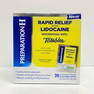 Preparation H Rapid Relief Lidocaine Totables Hemorrhoidal Flushable Wipes 20 Pk